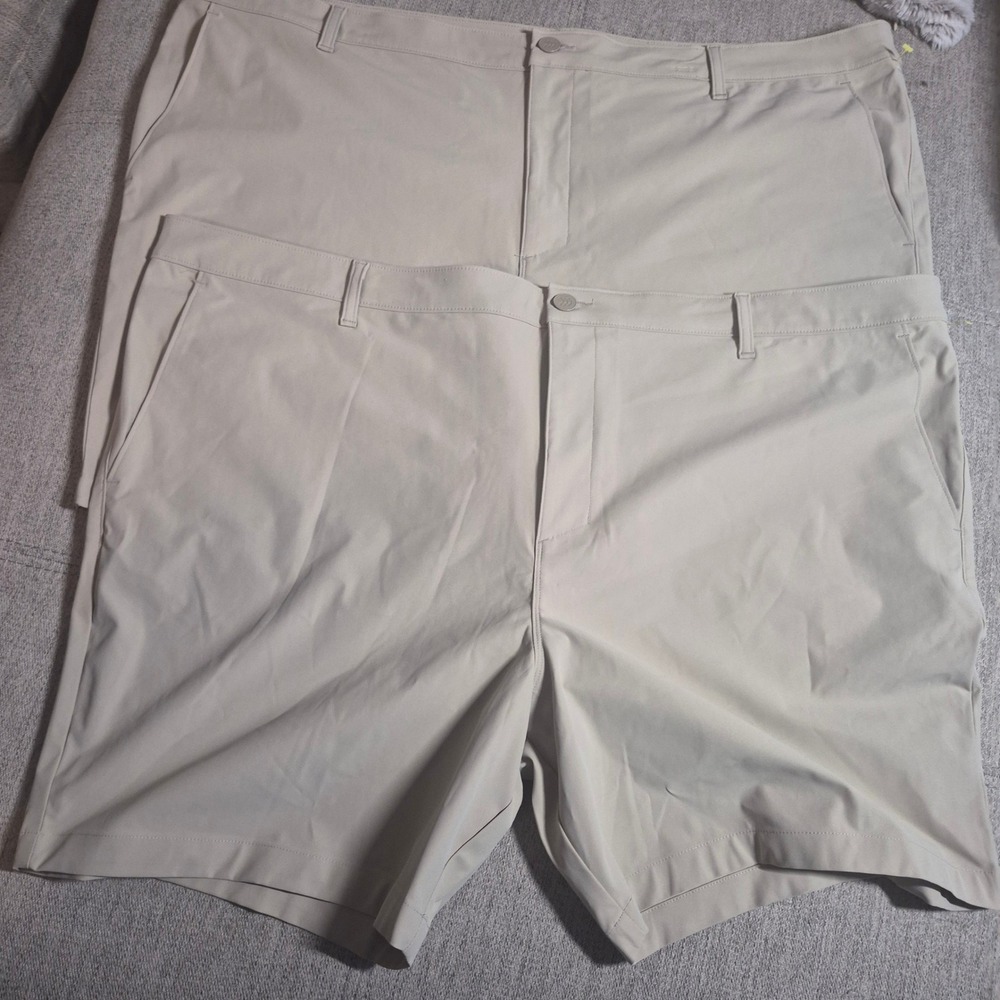 All in Motion Mens Golf Shorts Tan Khaki Flat Front Performance Stretch 48